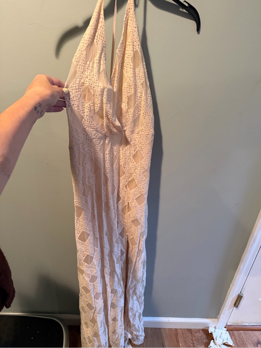 Mustard Seed Beige Crochet Maxi Dress